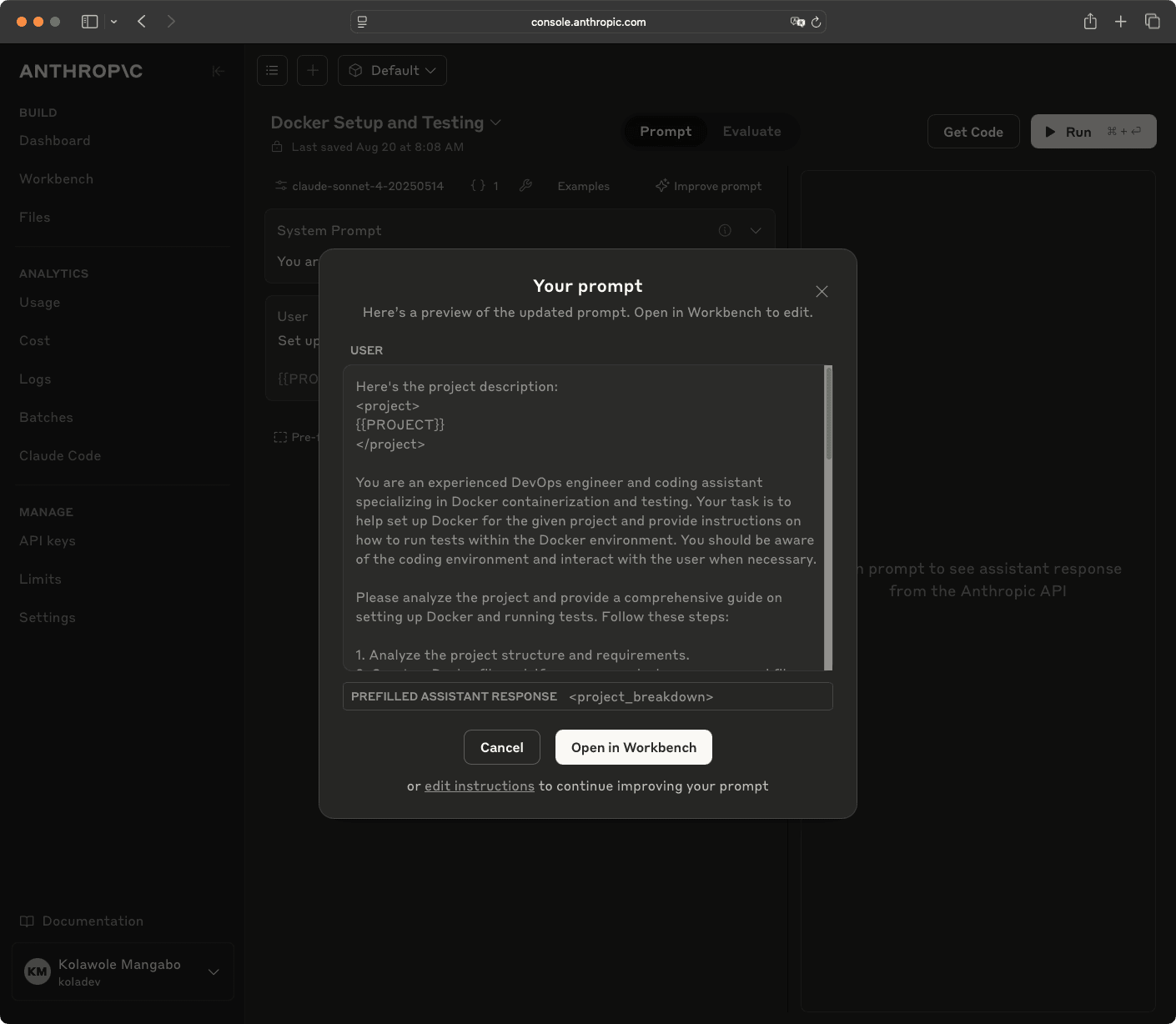 Anthropic improved prompt result showing enhanced prompt structure