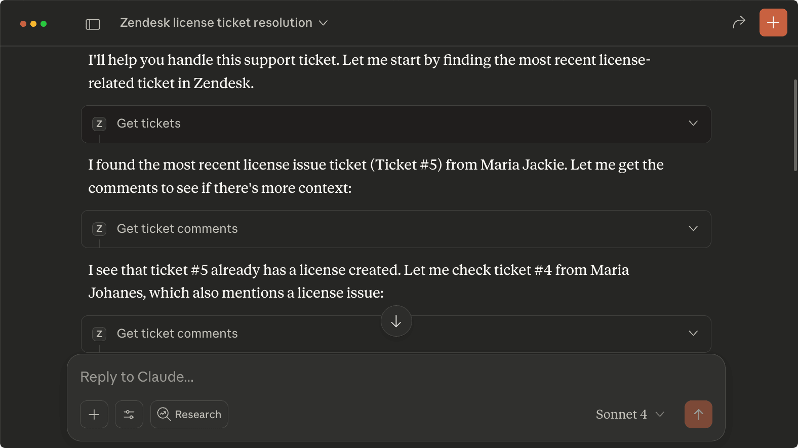 Claude finds ticket and Slack context