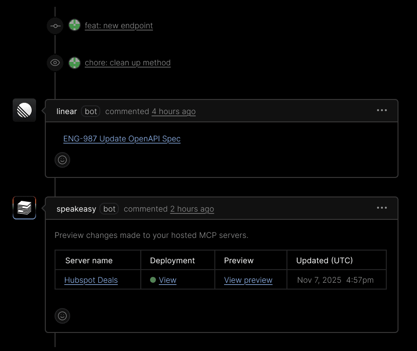 GitHub UI showing comment with preview link